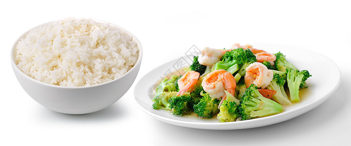 大米加干饭 健康食品 炒炒西兰花和虾图片