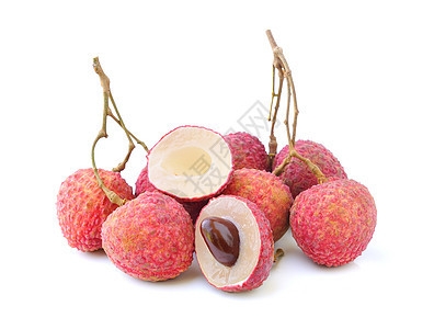 白色背景上孤立的礼仪棕色红色热带粉色团体水果工作室叶子食物情调背景图片