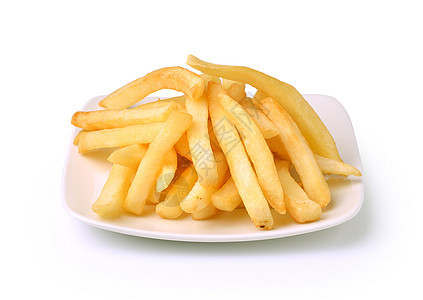 白盘上薯条白色午餐小吃食物餐厅菜单土豆黄色油炸盘子背景图片