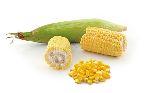 白色背景上的玉米营养水果蔬菜叶子绿色棒子粮食黄色食物图片