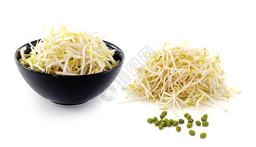 白背景上的豆芽和豆食物豆类大豆豆子粮食白色农业蔬菜种子绿色图片