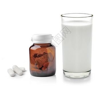 白底隔离的奶粉和牛奶片瓶子药店医疗反射食物健康药品养分牛奶白色图片