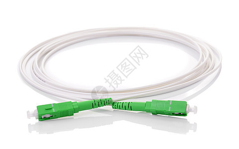 白色背景的光纤电缆光学全球数据互联网速度带宽电脑玻璃插头交通图片