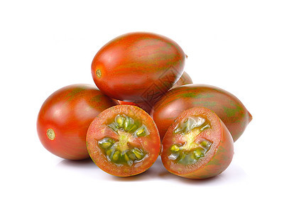 白色背景的巧克力番茄或棕色番茄沙拉营养红色蔬菜农业叶子厨房活力绿色水果图片