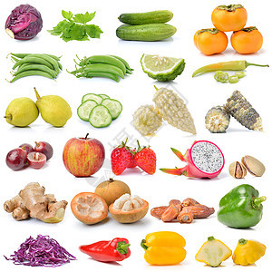 白色背景的水果和蔬菜组海枣柿子辣椒玉米食物食品黄瓜芹菜苦瓜图片