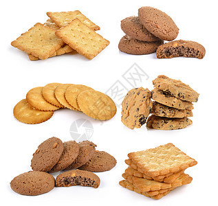 在白色背景上孤立的饼干和饼干饼夹面包圆形美食食物小麦团体营养黄色早餐饮食图片