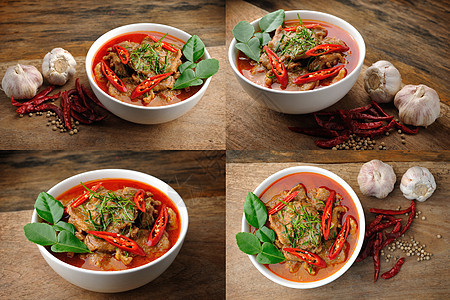 美味的泰国番茄咖哩食谱牛肉椰子牛奶红色绿色食物盘子猪肉美食图片