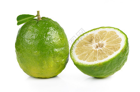 白色背景的叶子水果枳壳绿色健康草本植物食物医学图片