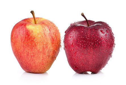 红色苹果 白底有水滴食物水果白色图片