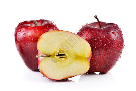 红色苹果 白底有水滴水果白色食物图片