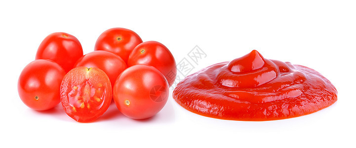 白底番茄和番茄酱白色工作室营养红色香料宏观饮食食物背景图片