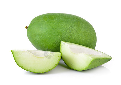 白色背景的绿色芒果甜点黄色水果热带食物饮食图片