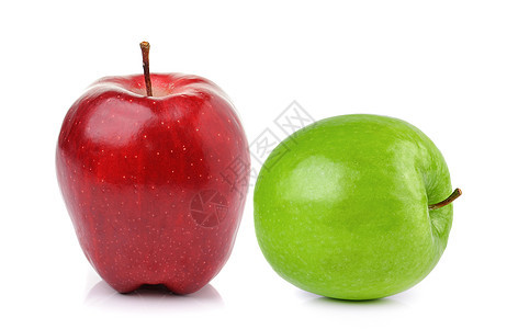 白色背景孤立的红苹果和绿苹果水果食物绿色红色饮食叶子图片