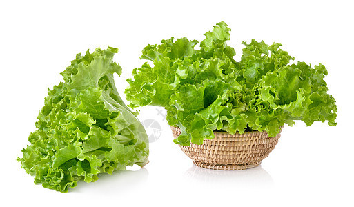 篮子中新鲜绿色生菜 以白色背景隔离沙拉树叶蔬菜植物叶子多叶食物营养图片