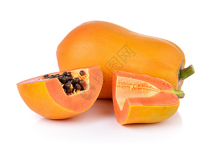 白色背景的木瓜种子食物甜点黄色热带饮食橙子水果图片