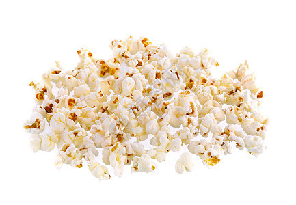 白背景上孤立的爆米花营养工作室黄色玉米娱乐小吃流行音乐食物白色电影背景图片