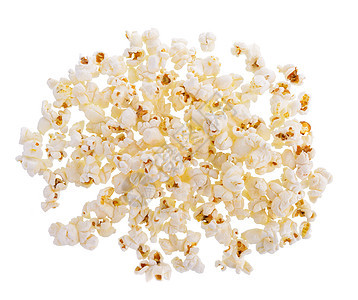 白背景上孤立的爆米花白色娱乐营养玉米黄色电影小吃工作室食物流行音乐背景图片