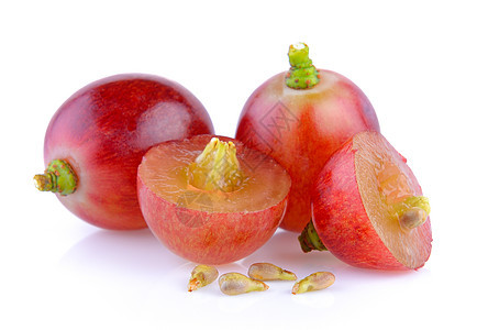 白色背景的红葡萄叶子营养食物红色水果浆果果汁藤蔓收成绿色图片