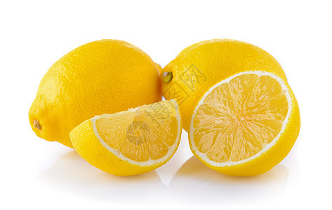 白色背景上孤立的柠檬黄色叶子水果果汁食物图片