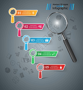 商业信息图表 放大镜图标白色网络插图玻璃工具小册子横幅研究黑色勘探图片