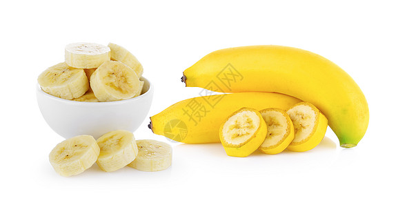 白背景的香蕉片 碗中香蕉片小吃黄色水果食物热带饮食宏观白色皮肤图片
