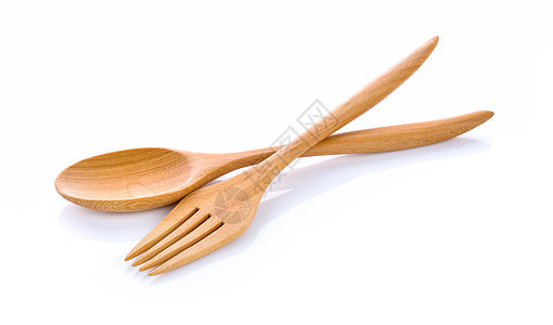 白背景上的木勺和叉子烹饪厨房厨具餐厅食物木头健康用具白色工具图片