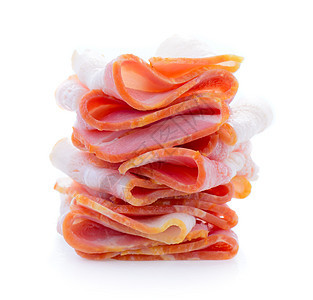 在白色背景上隔离的培根熏制猪肉早餐油炸工作室红色皮疹食物图片