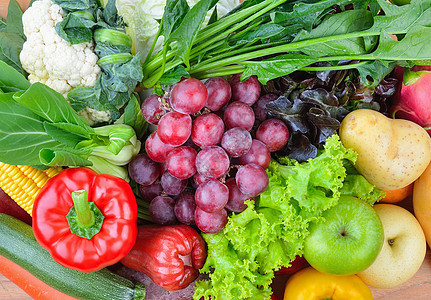 蔬菜和水果玉米绿色食物辣椒黄瓜饮食白色农业红色生产图片