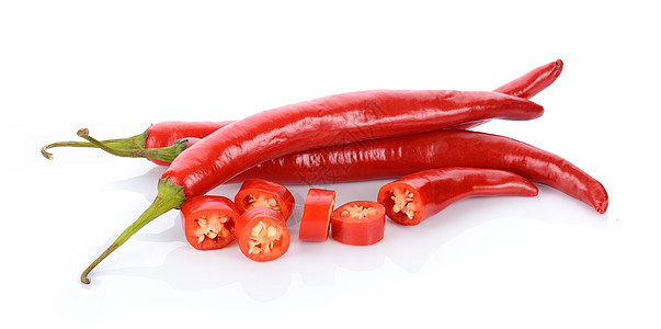 白色背景上的红辣椒红色香料绿色蔬菜植物食物胡椒宏观图片