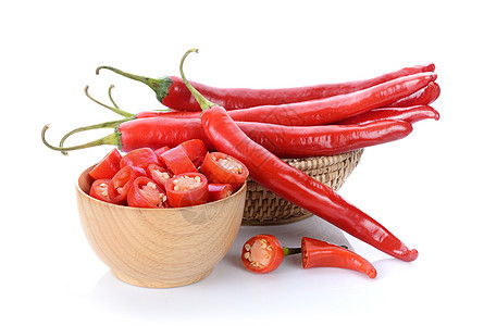 白色背景上的红辣椒红色香料宏观植物蔬菜胡椒食物绿色图片