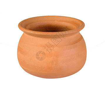 白色背景的Clay锅棕色用具手工工艺陶瓷陶器制品厨房图片