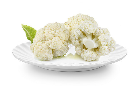白背景的盘子花椰花农业黄色叶子白色蔬菜美食食物绿色植物图片
