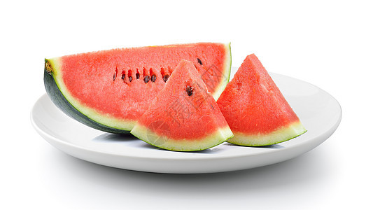 盘子中的西瓜 在白色背景上被孤立红色绿色甜点食物水果条纹健康图片