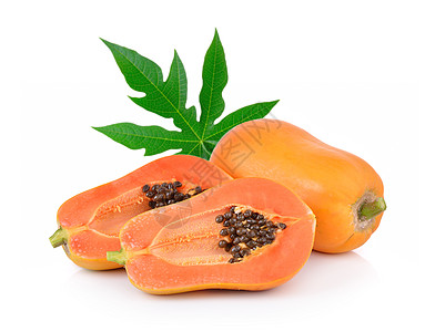白色背景的木瓜橙子饮食种子食物热带黄色水果甜点图片