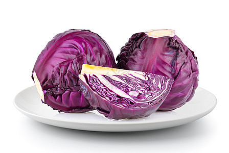 紫色卷心菜在一个盘子上 被白色背景隔离红色叶子沙拉食物蔬菜植物农业营养图片