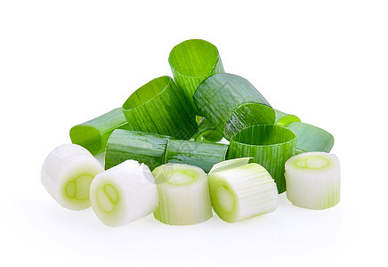 白背景上的切绿洋葱沙拉蔬菜烹饪韭菜叶子食物绿色白色图片