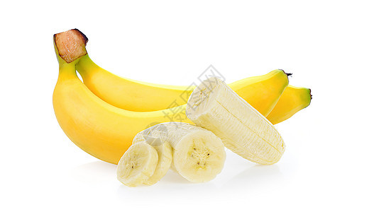 在白色背景上孤立的香蕉小路皮肤宏观黄色剪裁组织食物小吃饮食水果图片