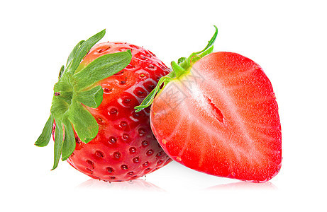 白色背景上隔离的草莓草莓甜点食物水果绿色叶子浆果红色活力图片