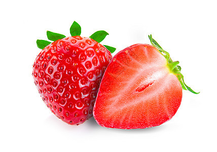 白色背景上隔离的草莓草莓浆果红色甜点水果食物活力叶子绿色图片