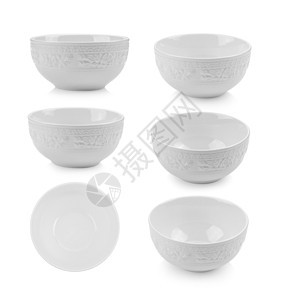 白色背景的陶瓷碗餐厅厨具餐具盘子早餐工作室制品沙拉厨房食物图片