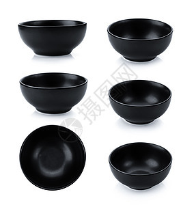 白色背景的黑碗圆形制品盘子厨房陶瓷杯子用具厨具餐具食物图片