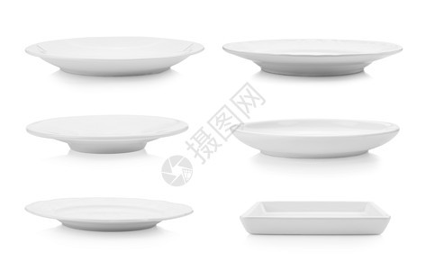白色背景的白底盘圆形用餐圆圈正方形空白陶器陶瓷午餐厨房制品图片