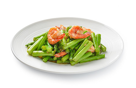 食 阿斯帕拉古斯炒虾鱼蔬菜食物午餐沙拉油炸美食海鲜绿色搅拌烹饪图片