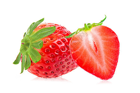白色背景上隔离的草莓草莓甜点活力绿色叶子浆果食物红色水果图片