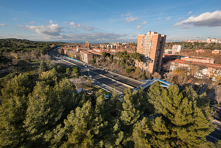 从的马德里市景空中观察地标天线市中心景观场景花园街道天际旅行公园图片