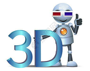 小机器人拿着3D电影符号图片
