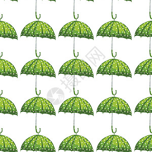 绿色雨伞的时尚图案 无缝矢量纹理 时尚版画的优雅模板 带装饰元素圆点的雨伞图片