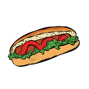 白色背景中的热狗沙拉番茄酱分离物图片