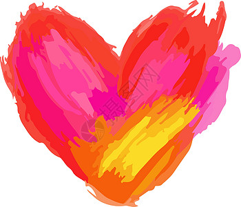 爱的概念 色彩多彩的心脏 与油漆中风和喷洒水花 卑鄙墙纸紫色浪漫橙子蓝色印迹作品艺术绘画插图图片