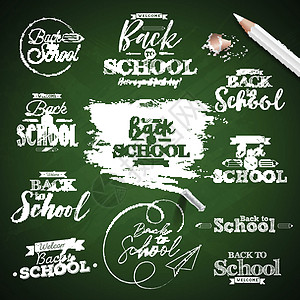 回到学校设计 在绿色黑板背景上设置排版字母 贺卡 横幅 传单 邀请函 小册子或宣传海报的矢量插图图片